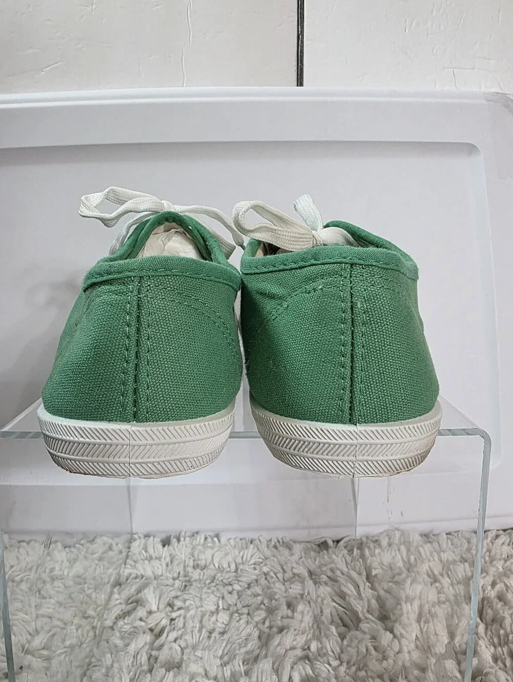 Shoes8teen Canvas Lace-Up Sneakers, Size:10, Color: Green, White Laces
